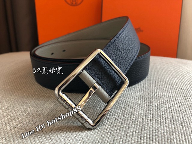 HERMES高端男士皮帶 愛馬仕CODE 32 REVERSIBLE BELT皮帶 愛馬仕金屬扣雙面用腰帶  jjp1118